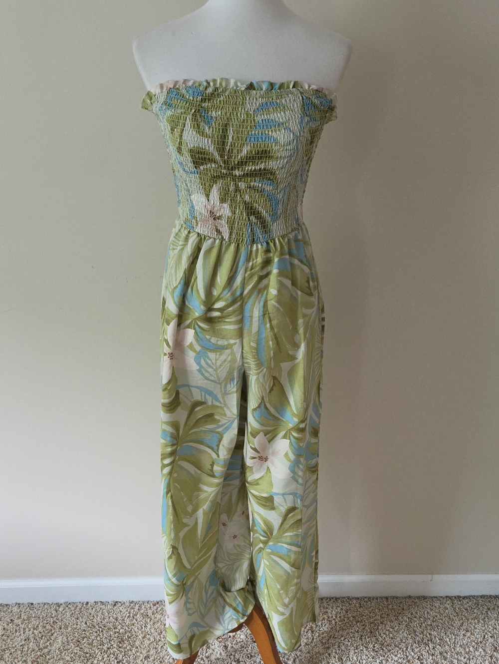 Jndulge Strapless Tropical Print Jumpsuit - Light Green Brand New
